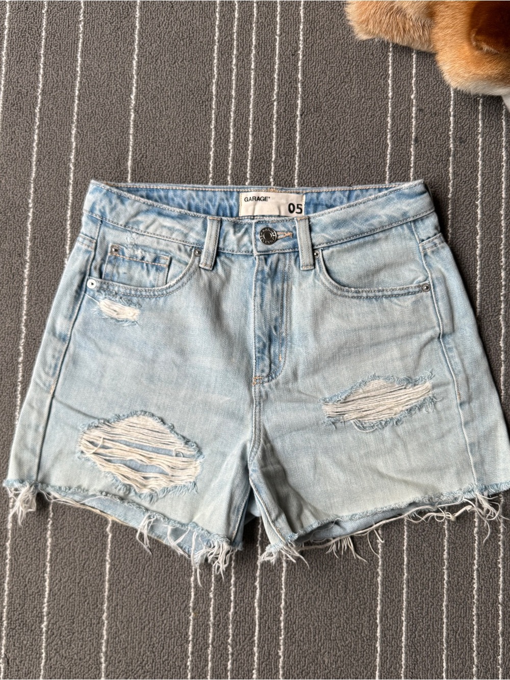 Garage Light Wash Ripped Denim Shorts